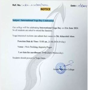 Notice For: International Yoga Day Celebration, (Best BCA college in patna).