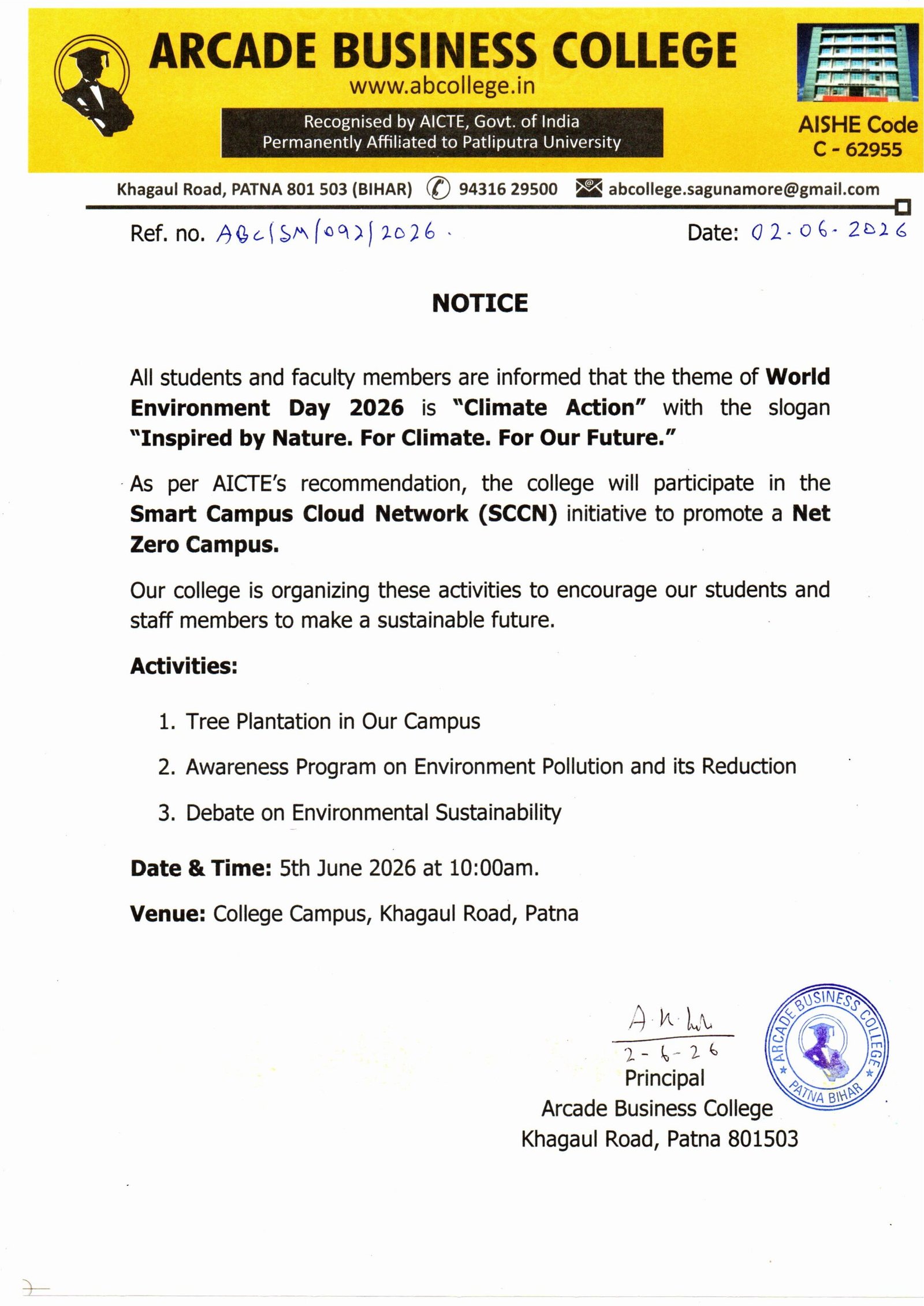 Notice: Regarding World Environment Day Celebration